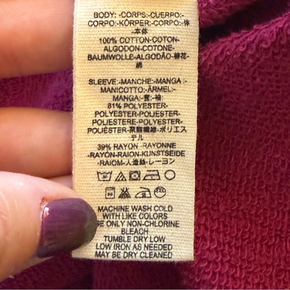 Free People Glorious Sweatshirt XS Bell Velvet Sleeves Oversized Cropped Maroon - Picture 11 of 14